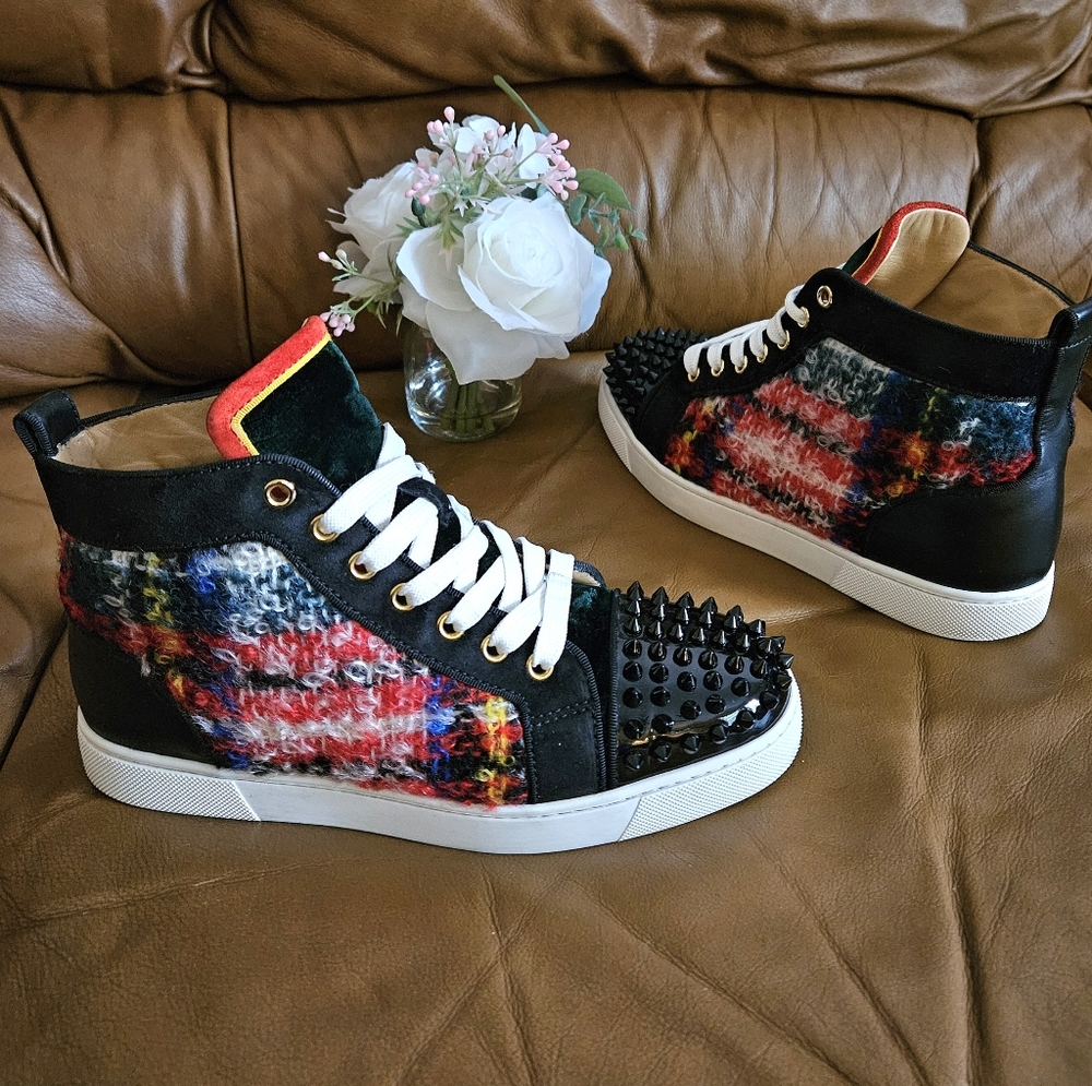 Women's Christian Louboutin Multicolor Velvet Wool Designer Sneakers Size 8 US